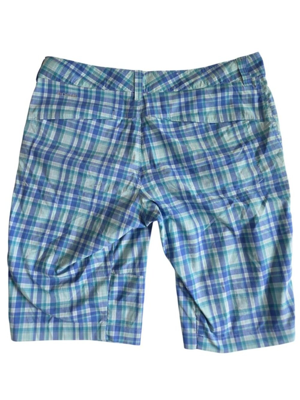 Columbia Women's Saturday Trail II Plaid Shorts Blue Size 12 Hiking Bermuda UPF - Picture 2 of 14